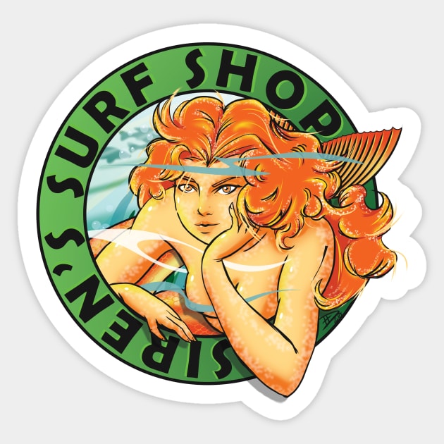 Siren's Surf Shop Sticker by Doc Multiverse Designs